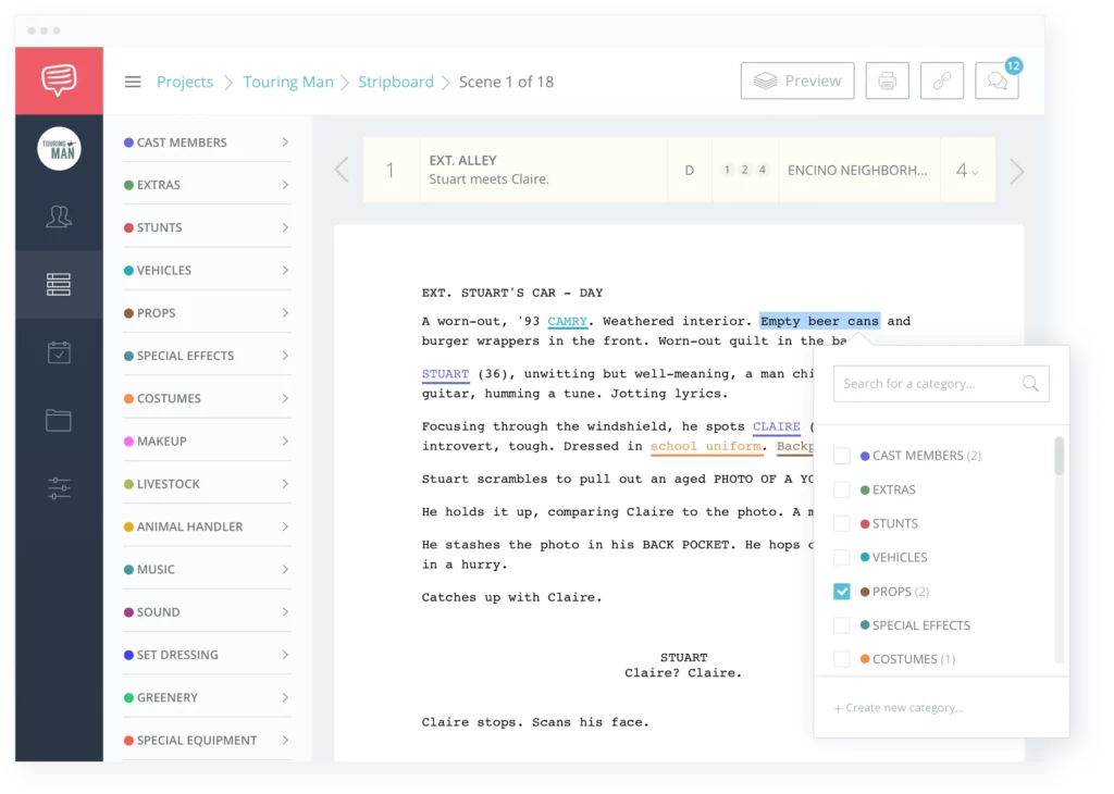 StudioBinder - специализированный сценарный софт с мощным модулем визуализации для построения оптимального макета съемок